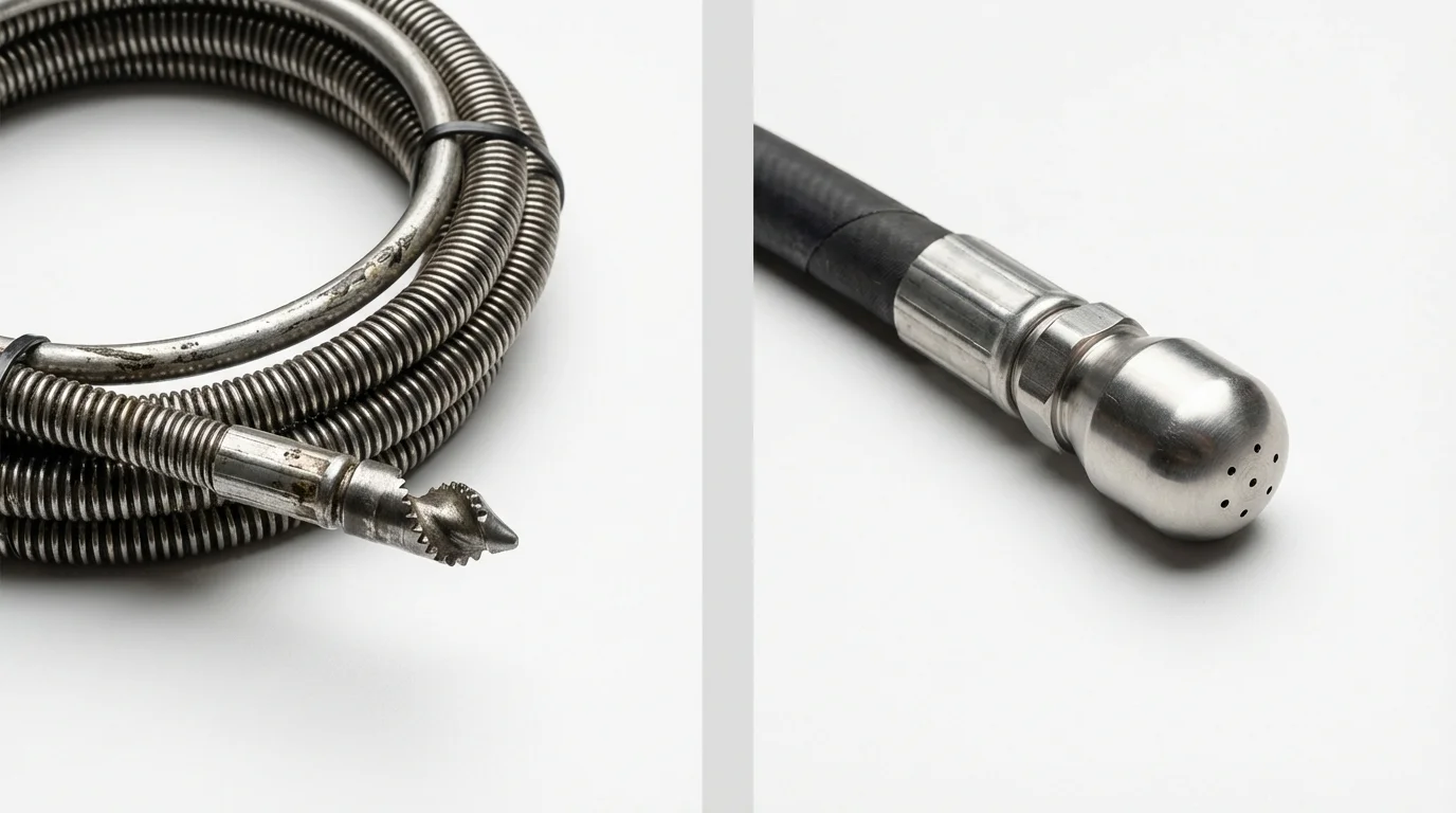 Drain snake cable and hydro jetting nozzle used for drain cleaning in Fort Pierre, SD